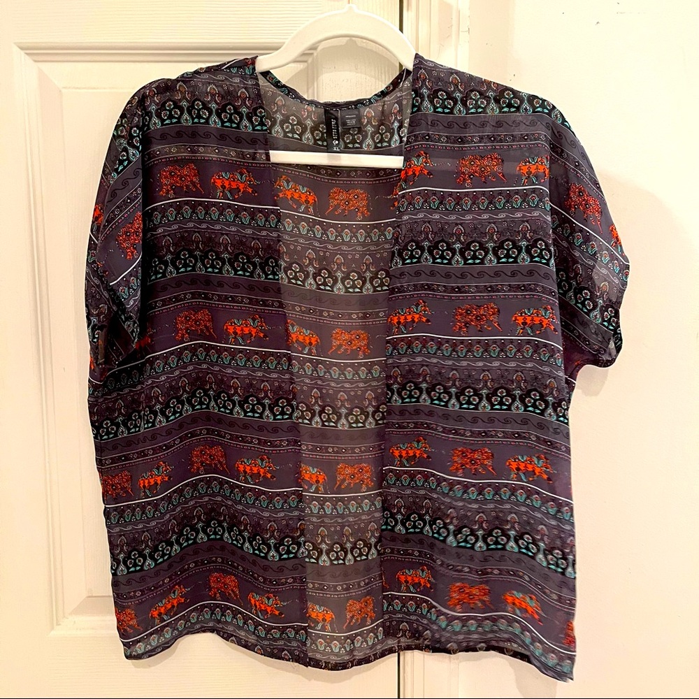 Elephant Short Kimono See-through Top